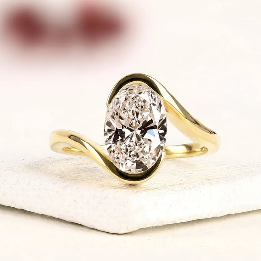 Oval Cut Lab Grown Diamond Bypass Engagement Ring  Modern Twist Solitaire Ring Minimalist Open Wrap Bridal Ring for Women