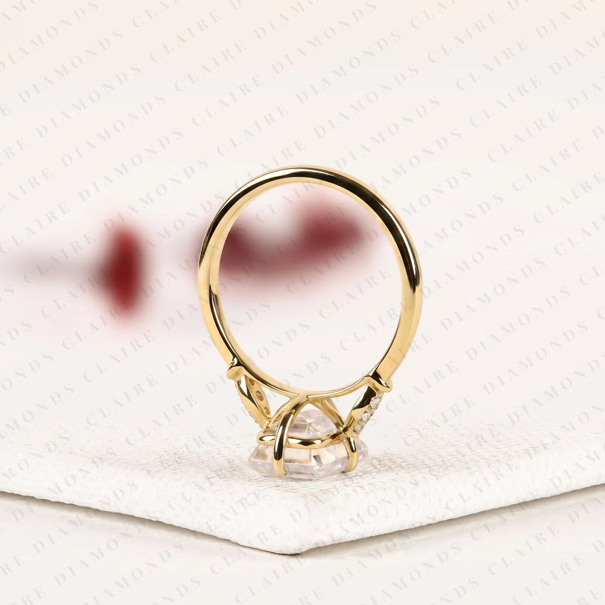 emerald cut lab grown diamond engagement ring, gold solitaire ring with round shaped side accents, modern bridal ring, unique wedding ring