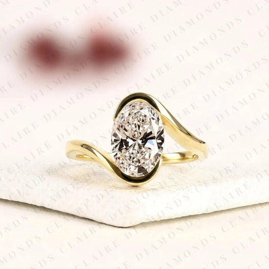 Oval Cut Moissanite Diamond Bypass Engagement Ring  Modern Twist Solitaire Ring Minimalist Open Wrap Bridal Ring for Women