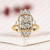 Elongated Cushion Cut Lab Grown Diamond Halo Engagement Ring, Yellow Gold Floral Halo Bridal Ring, Unique Diamond Ring