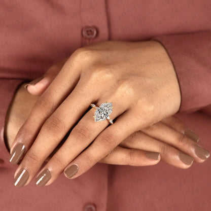 Unique Dutch Marquise Moissanite Diamond Hidden Halo Engagement Ring | Yellow Gold Botanical Leaf Four-Prong Setting