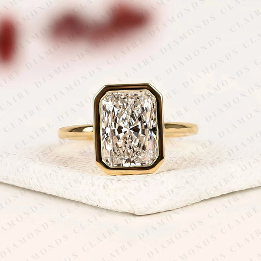 Bezel Set Radiant Cut Lab Grown Diamond Engagement Ring in Gold | Minimalist Solitaire Wedding Ring for Women | IGI Certified Anniversary Ring