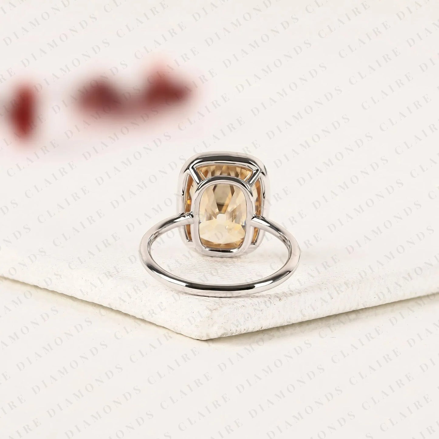 old mine elongated brown cushion cut bezel set  solitaire lab grown diamonds engagement ring – modern elegance with warm radiance