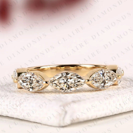 1.00 TCW Marquise Cut Moissanite Diamond Half Eternity Wedding Band | Stackable Anniversary Promise Ring
