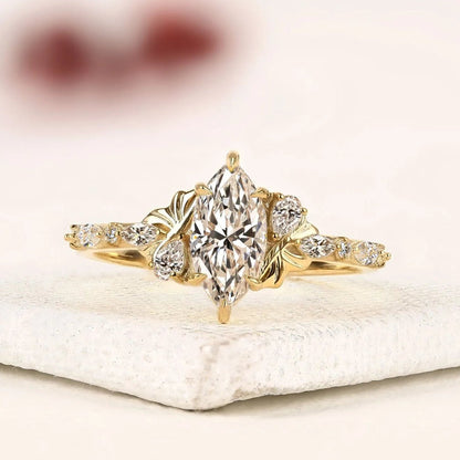 Marquise Cut Lab Grown Diamond Engagement Ring with Side Accent Diamonds | Elegant Three Stone Bridal Ring in White Gold
