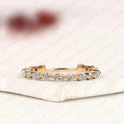 0.96 TCW Stackable Marquise and Round Brilliant Diamond Lab Grown Eternity Band for Everyday Luxury