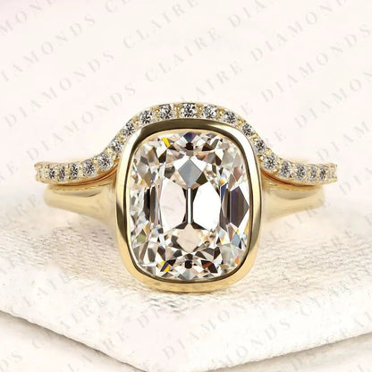 Elongated Cushion Cut Lab Grown Diamond Engagement Ring Old Mine Cut Bezel Set Bridal Ring Wedding Set for Women