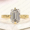 Emerald Cut Lab Grown Diamond Engagement Ring, Vintage Engraved Gold Solitaire Ring, IGI Certified Diamond Ring, Unique Bridal Ring