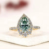 Blue Pear Cut Moissanite Diamond Halo Engagement Ring Vintage Inspired Pave Bridal Ring Unique Anniversary Ring for Women