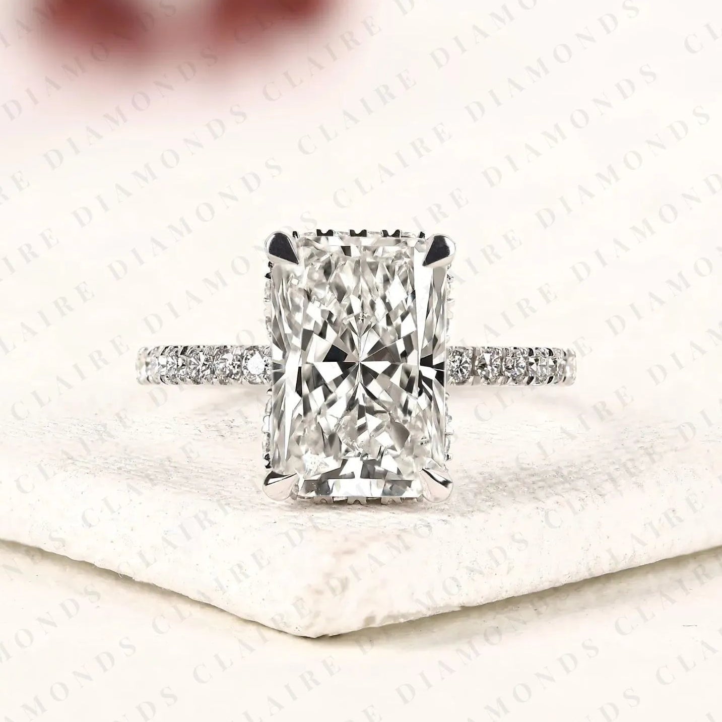 radiant cut hidden halo lab grown diamonds engagement ring with pavé band – luxurious brilliance for your forever