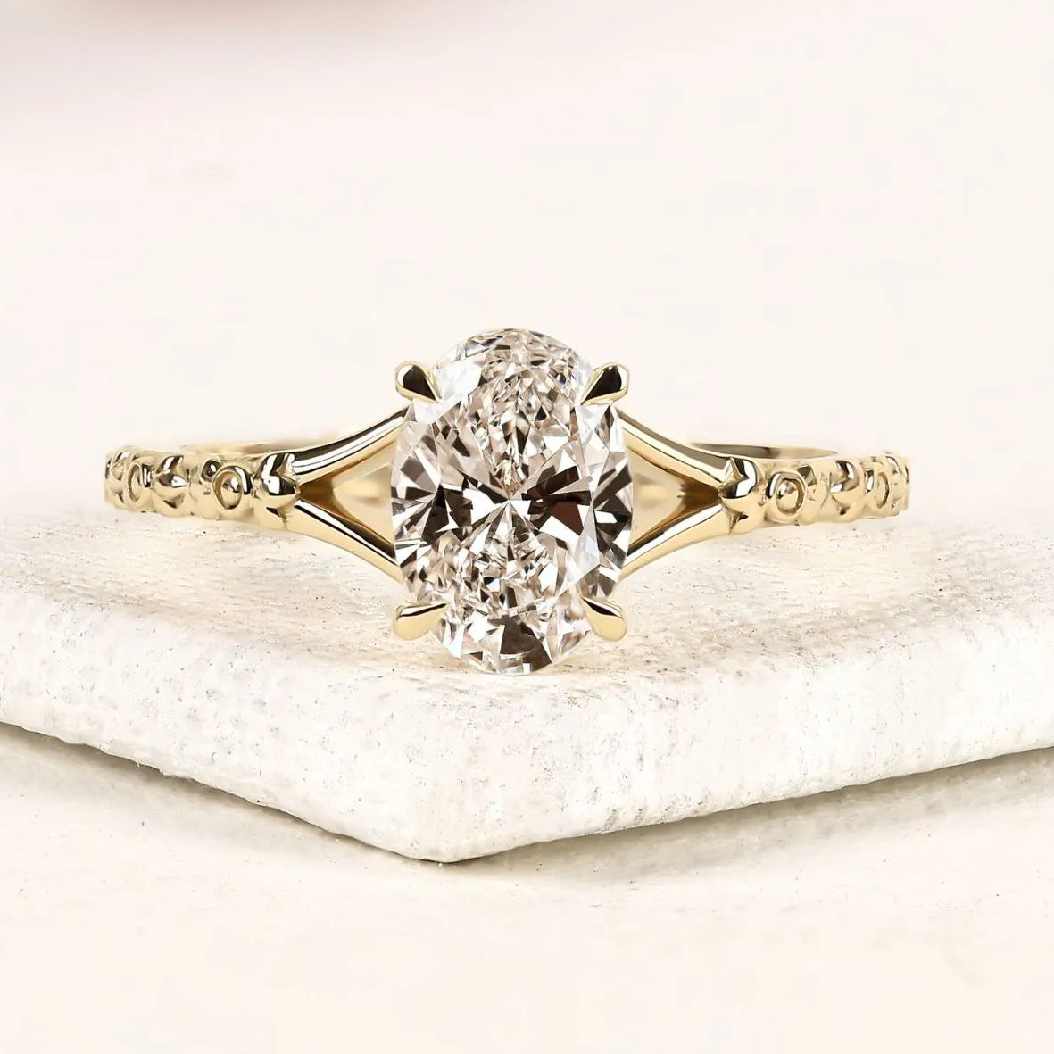 oval cut moissanite diamond engagement ring vintage floral gold ring nature inspired solitaire promise ring for women
