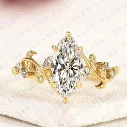 Nature Inspired Marquise Cut Lab Grown Diamond Engagement Ring | Vintage Leaf Vine Ring