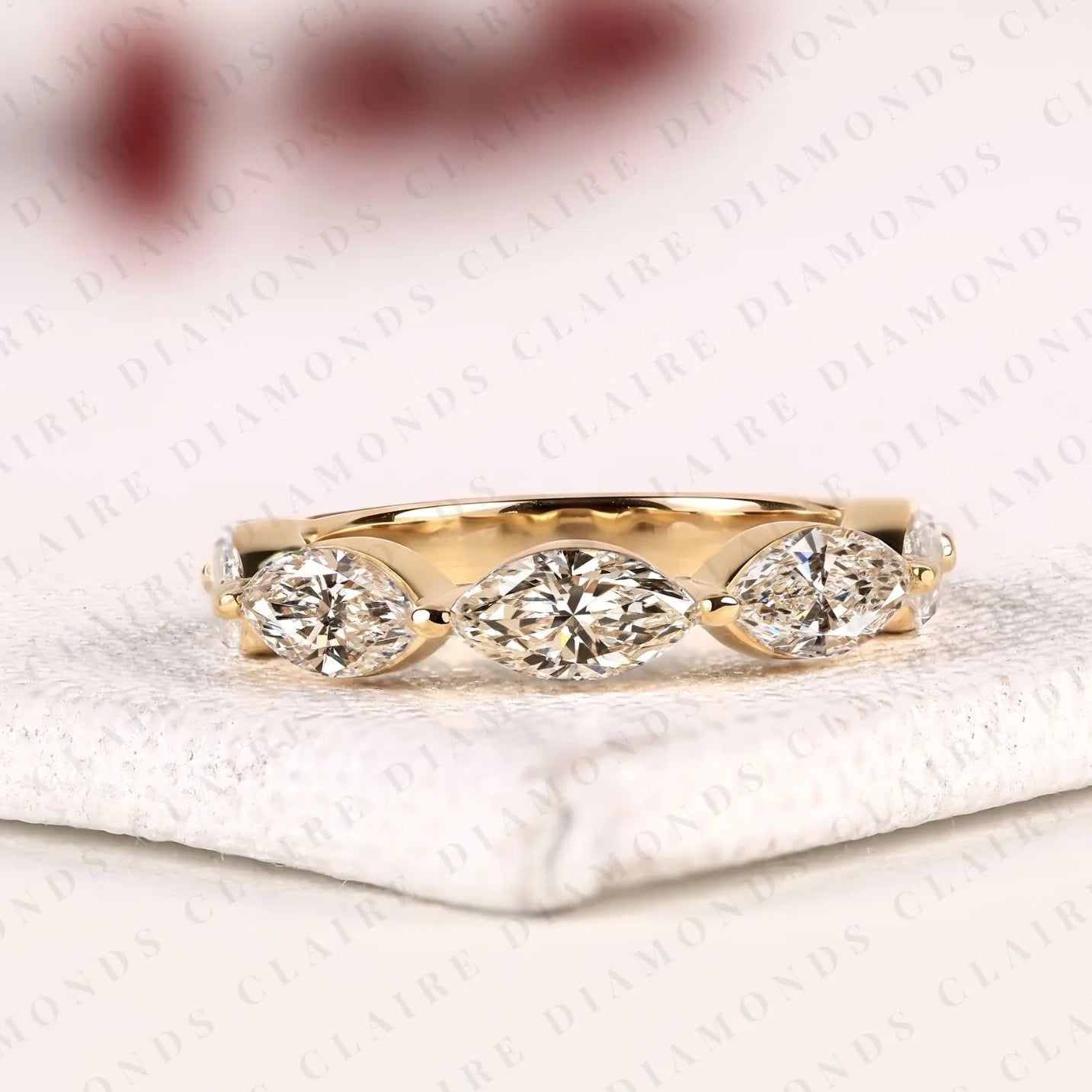 1.00 tcw marquise cut moissanite diamond half eternity wedding band | stackable anniversary promise ring