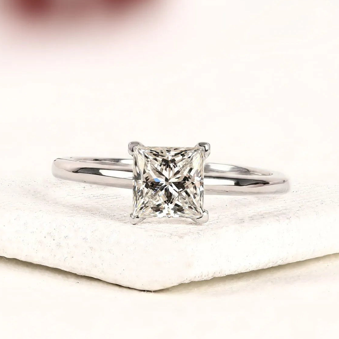 princess cut lab grown diamond solitaire engagement ring, classic four prong white gold ring, minimalist proposal ring