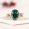 Green Oval Cut Lab Grown Diamond Ring with Marquise Side Stones, Nature Inspired Gold Engagement Ring for Women