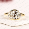 Oval Cut Lab Grown Diamond Hidden Halo Ring Engagement Ring, Yellow Gold, East West Ring, Half Bezel Solitaire Wedding Ring