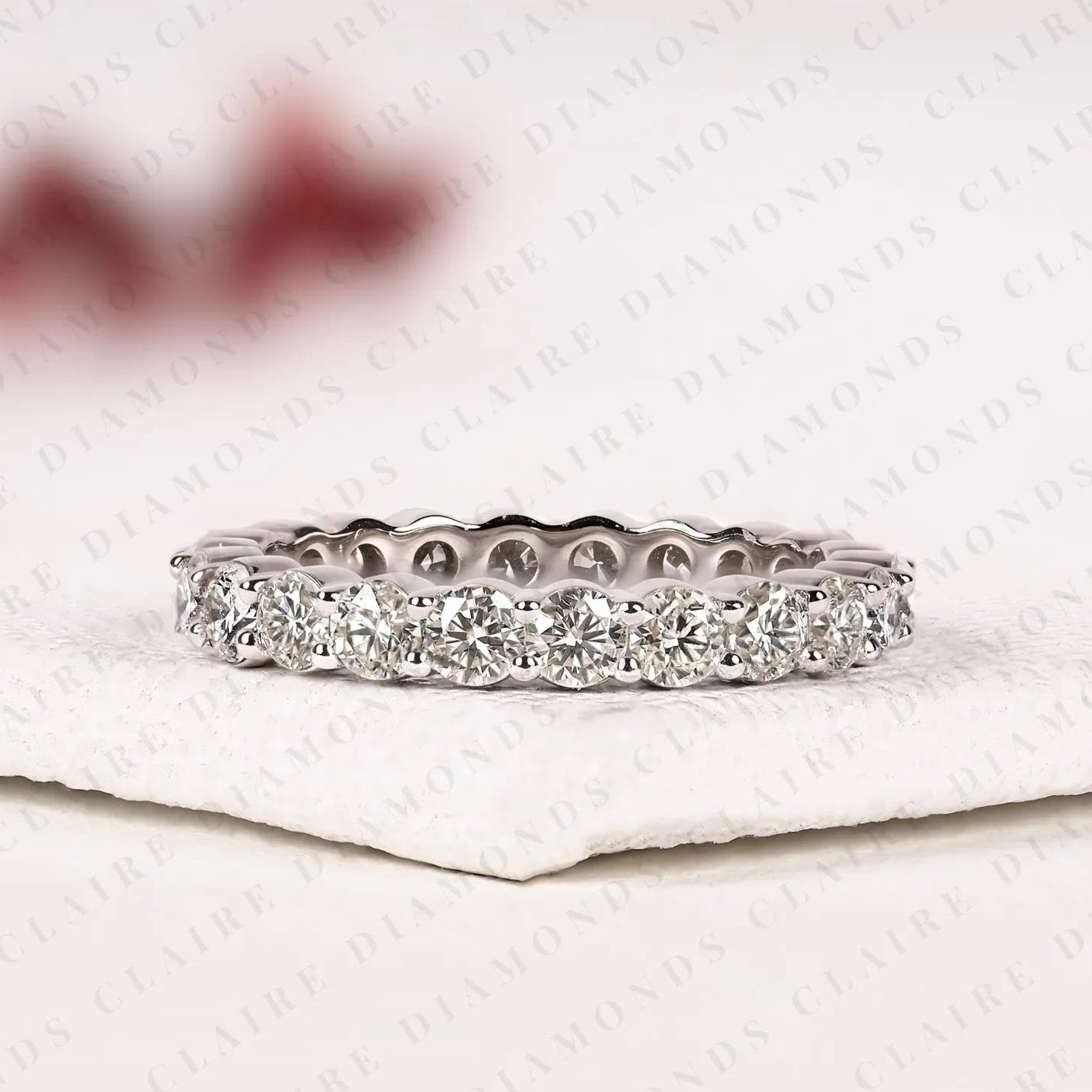 2.20 tcw elegant full eternity moissanite diamond wedding band with round brilliant diamonds