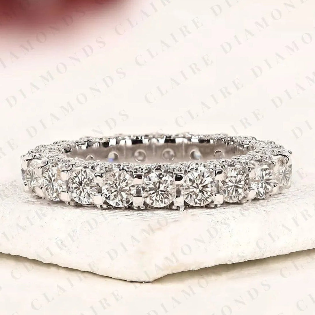 3.30 tcw round cut lab grown diamond  full eternity wedding ring anniversary band  stackable diamond ring