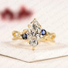 Marquise Moissanite Diamond Ring, Nature Inspired Leaf Engagement Ring, Vintage Floral Ring, Sapphire Gold Promise Ring