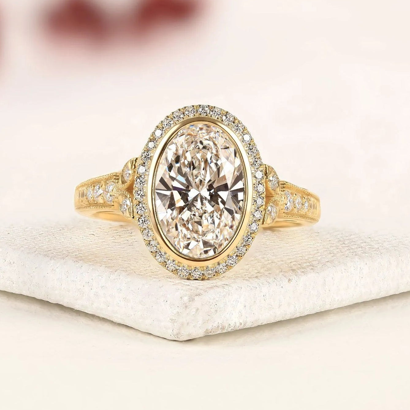 oval cut halo lab grown diamond engagement ring in gold – vintage beauty with timeless sparkle