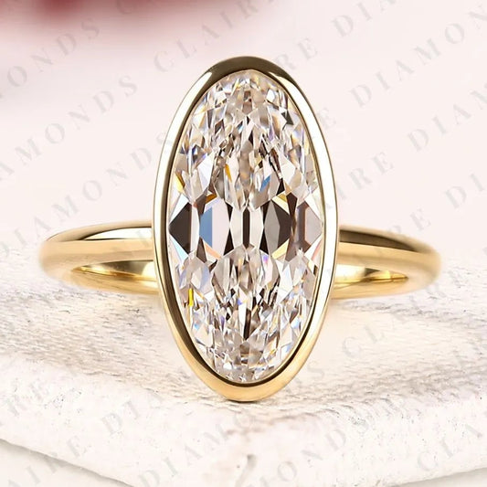 Signature Old Mine Oval Moissanite Diamond Solitaire Engagement Ring with Refined Minimalist Style