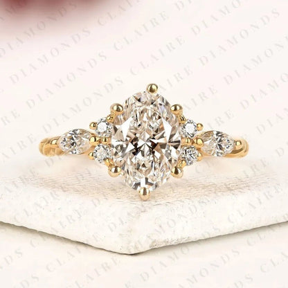 Nature Inspired Moissanite Oval Diamond Cluster Engagement Ring with Twisted Band