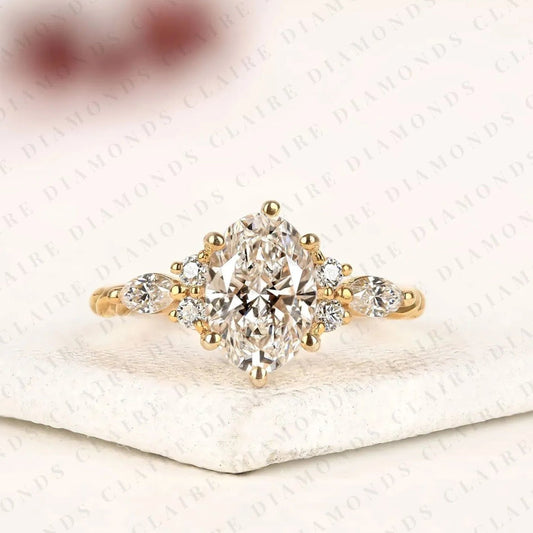 Nature Inspired Moissanite Oval Diamond Cluster Engagement Ring with Twisted Band