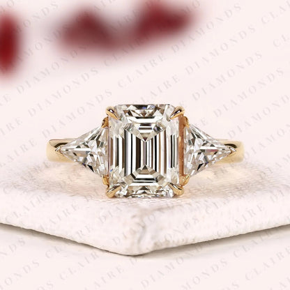 Emerald Cut Lab Grown Diamond Engagement Ring | Geometric Luxury Bridal Ring | Modern Statement Wedding Jewelry