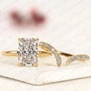 Radiant Cut Moissanite Diamond Bridal Ring Set | Matching Chevron Wedding Band Engagement Ring