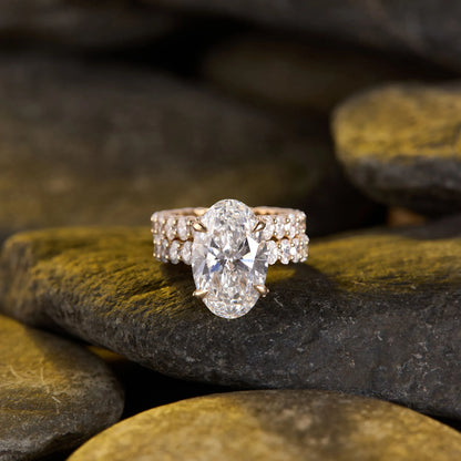 Timeless Oval Lab Grown Diamond Ring with Sparkling Double Halo Band and Romantic Luxury Design