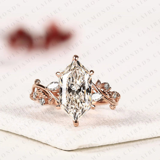 Dutch Marquise Lab Grown Diamond Engagement Ring | Nature-Inspired Rose Gold Curved Vine Setting