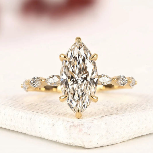 Marquise Cut Lab Grown Diamond Engagement Ring Twisted Vine Band Ring Gold Wedding Ring Nature Inspired Bridal Ring IGI Certified Anniversary Ring.