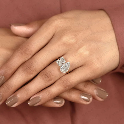 4.70 TCW Toi et Moi Pear & Radiant Cut Moissanite Diamond Engagement Ring Two Stone Gold Promise Ring  Modern Bridal Ring