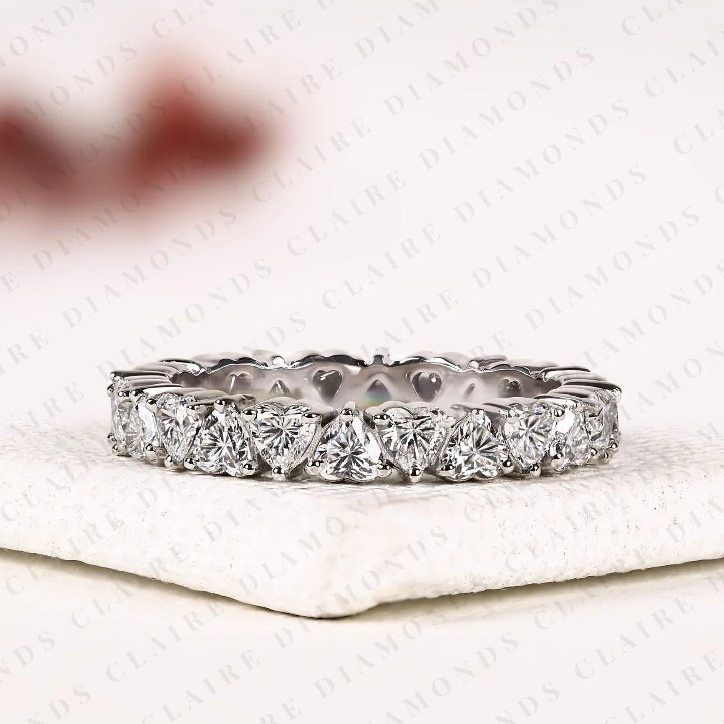 2.04 tcw heart cut moissanite diamond eternity band, full eternity wedding ring, white gold anniversary band, unique bridal ring