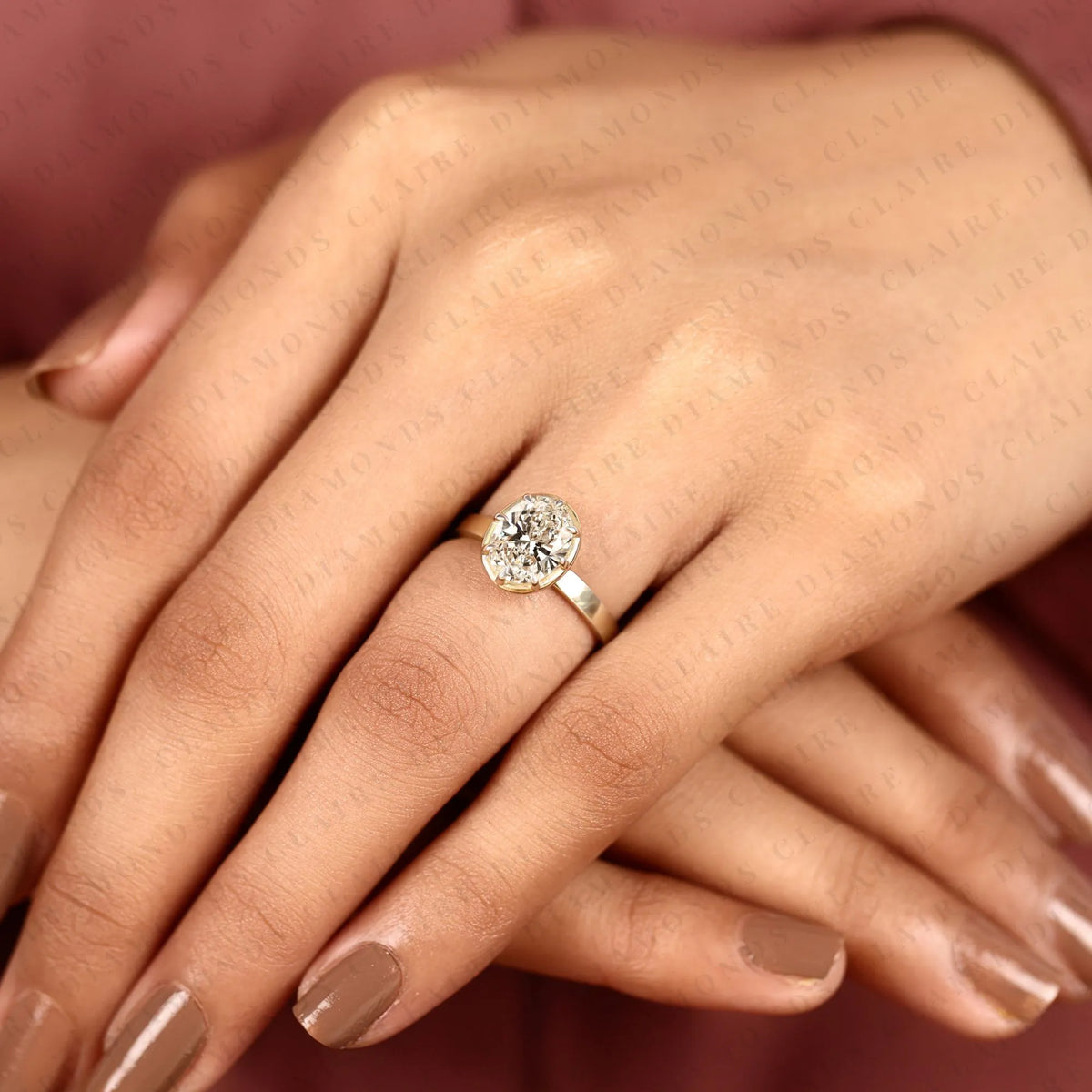 oval cut lab grown diamond engagement ring | yellow gold bezel set solitaire | minimalist modern bridal ring | elegant statement wedding jewelry