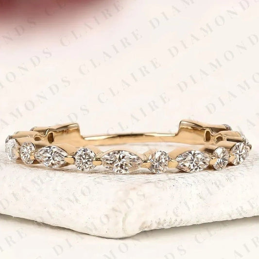 0.96 TCW Stackable Marquise and Round Brilliant Diamond Lab Grown Eternity Band for Everyday Luxury