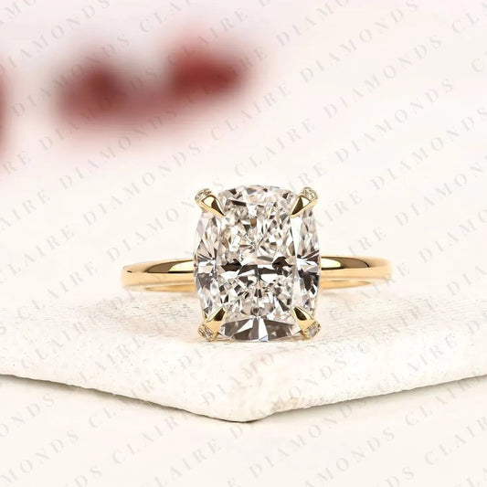 Elongated Cushion Cut Moissanite Diamond Solitaire Engagement Ring Classic Gold Wedding Ring Minimalist Bridal Ring Anniversary Gift for Women.