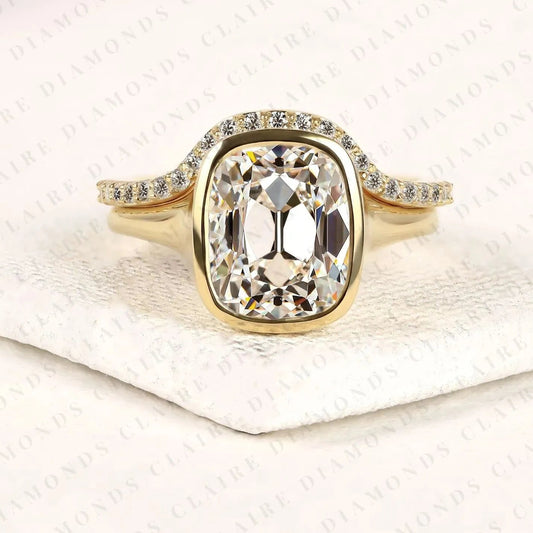 Elongated Cushion Cut Moissanite Diamond Engagement Ring Old Mine Cut Bezel Set Bridal Ring Set for Women