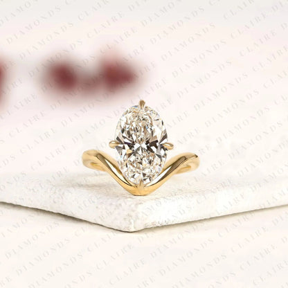 Oval Cut Solitaire Lab Grown Diamonds Two Tone Engagement Ring with Sculpted Gold Band – Modern Elegance Redefined