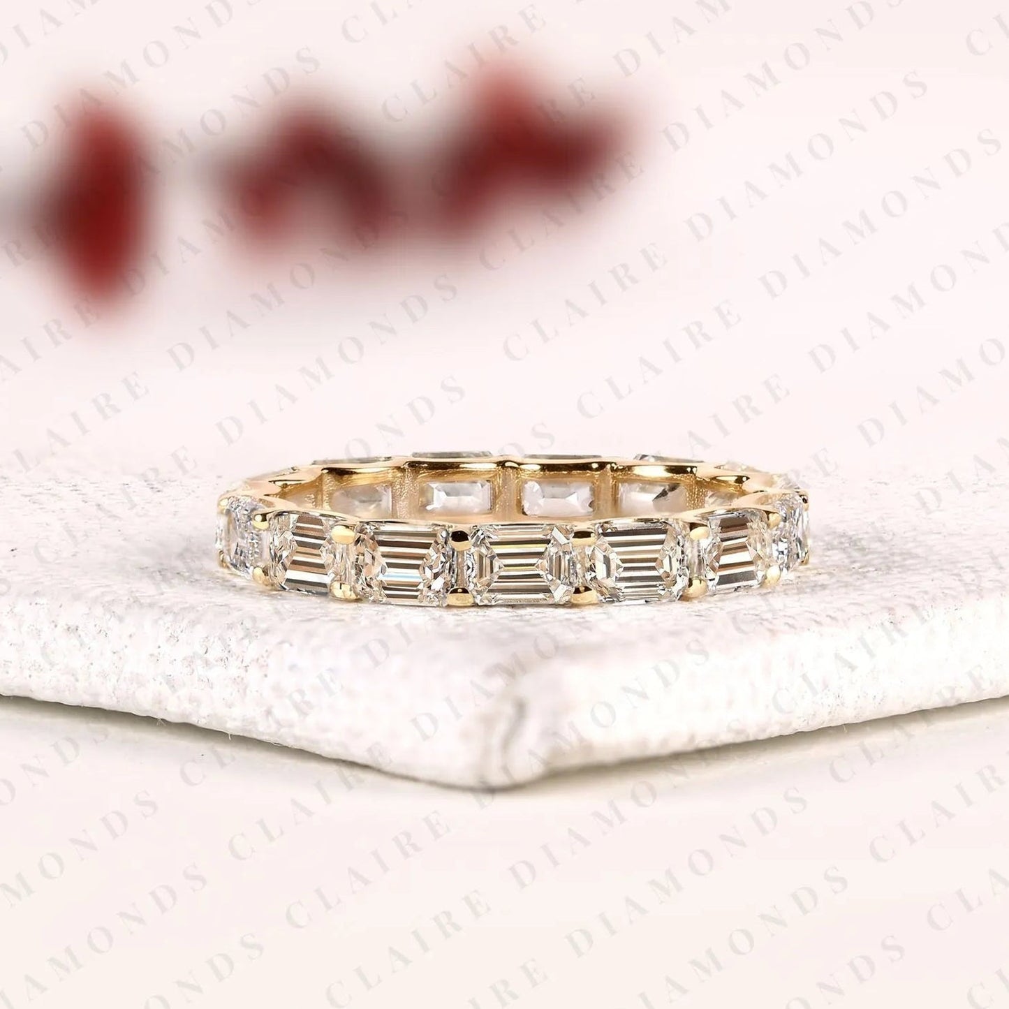 2.25 tcw emerald cut lab grown diamond eternity wedding band | stackable full eternity anniversary ring for women