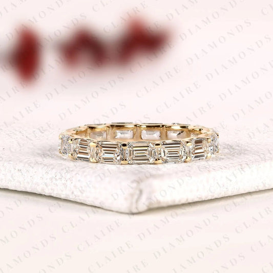 2.25 TCW Emerald Cut Lab Grown Diamond Eternity Wedding Band | Stackable Full Eternity Anniversary Ring for Women