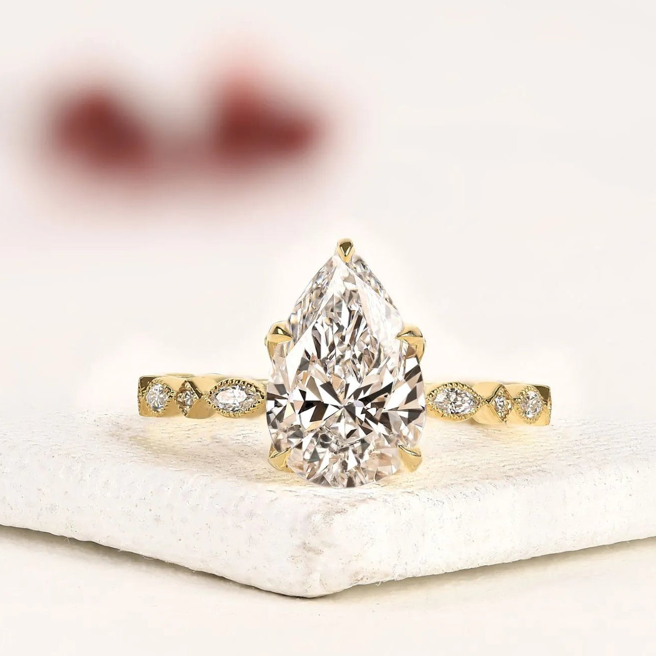 pear cut moissanite diamond engagement ring vintage marquise accent diamond ring nature inspired solitaire bridal ring for women