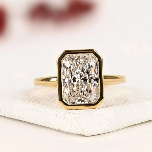 Bezel Set Radiant Cut Lab Grown Diamond Engagement Ring in Gold | Minimalist Solitaire Wedding Ring for Women | IGI Certified Anniversary Ring
