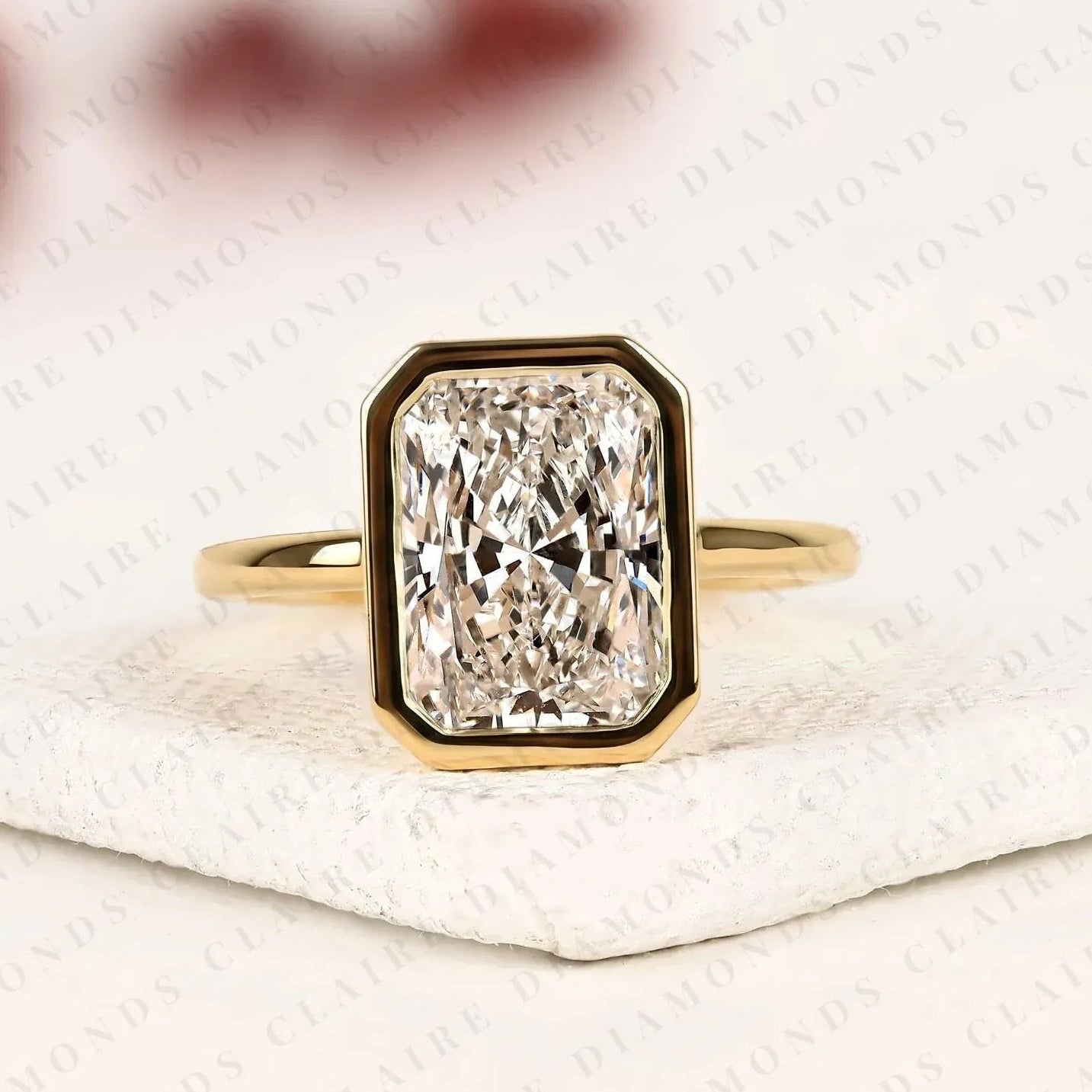 bezel set radiant cut lab grown diamond engagement ring in gold | solitaire wedding ring for women | igi certified anniversary ring