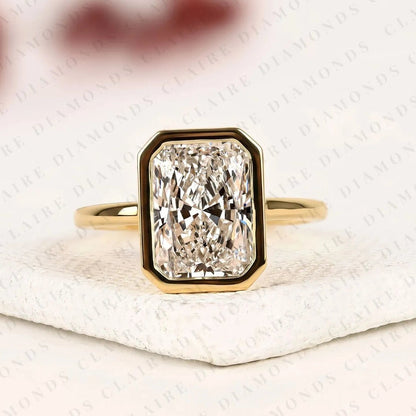 Bezel Set Radiant Cut Lab Grown Diamond Engagement Ring in Gold | Solitaire Wedding Ring for Women | IGI Certified Anniversary Ring