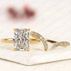 Radiant Cut Lab Grown Diamond Bridal Ring Set | Matching Chevron Wedding Band Engagement Ring
