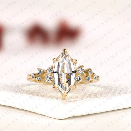 Rose Marquise Cut Lab Grown Diamond Engagement Ring | Yellow Gold Botanical Floral Cluster Setting