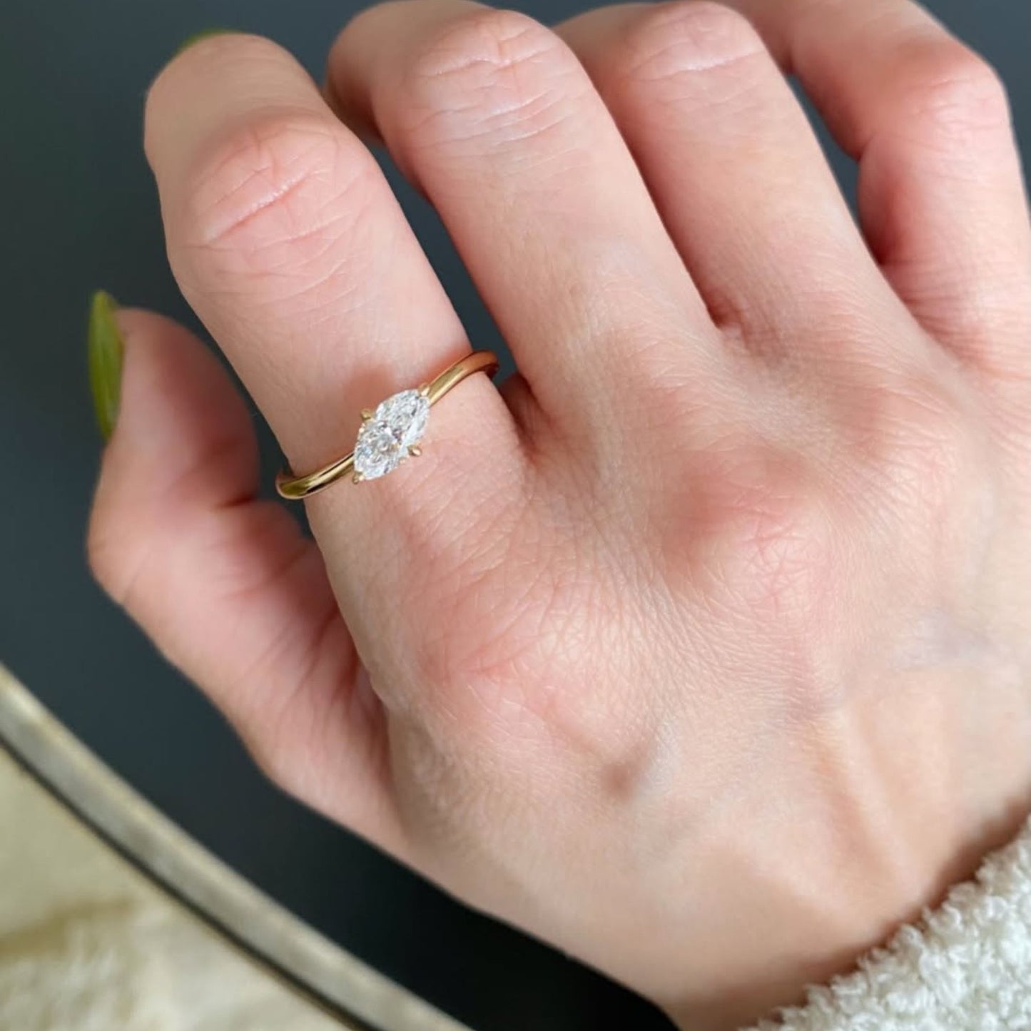 elegant east west marquise moissanite diamond ring in minimalist solitaire engagement ring