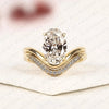 Curved Chevron Wedding Band Set with Elongated Oval Cut Lab Grown Diamond Ring | Vintage V-Shaped Bridal Set | Unique Anniversary Ring for Women