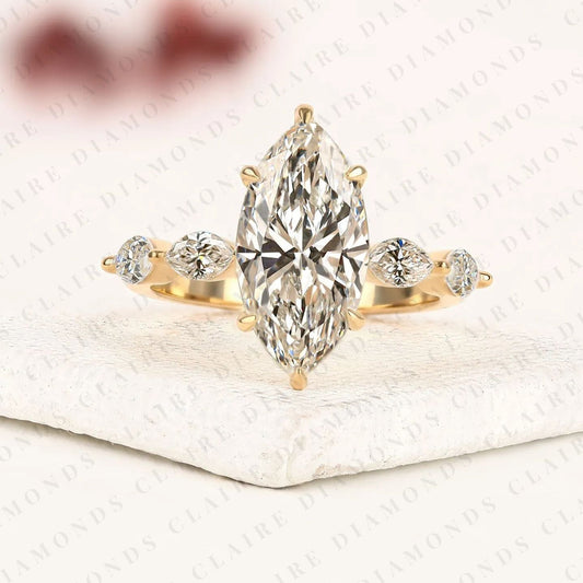 Marquise Cut Moissanite Diamond Engagement Ring Five Stone Diamond Minimalist Ring